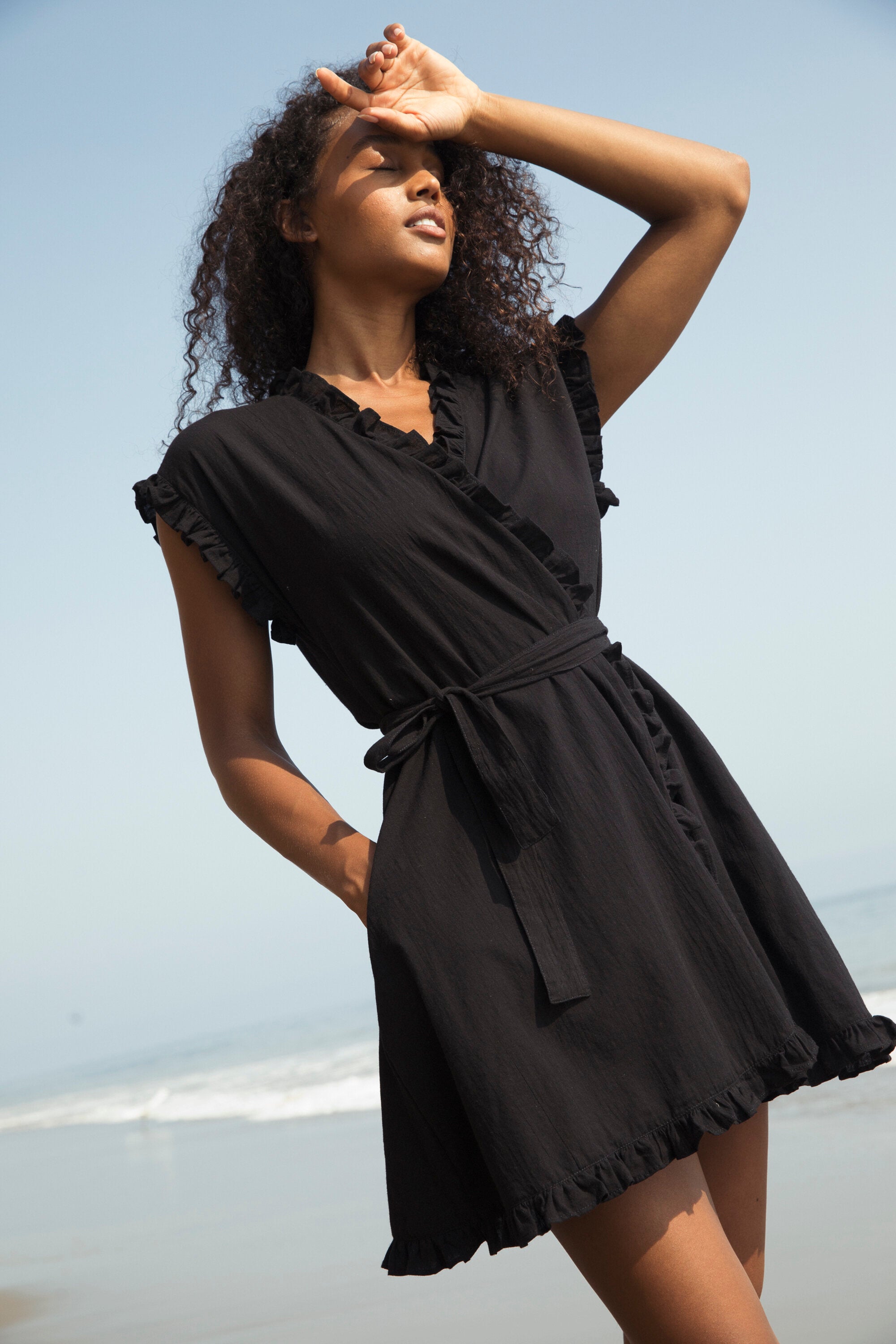 h&m black wrap dress