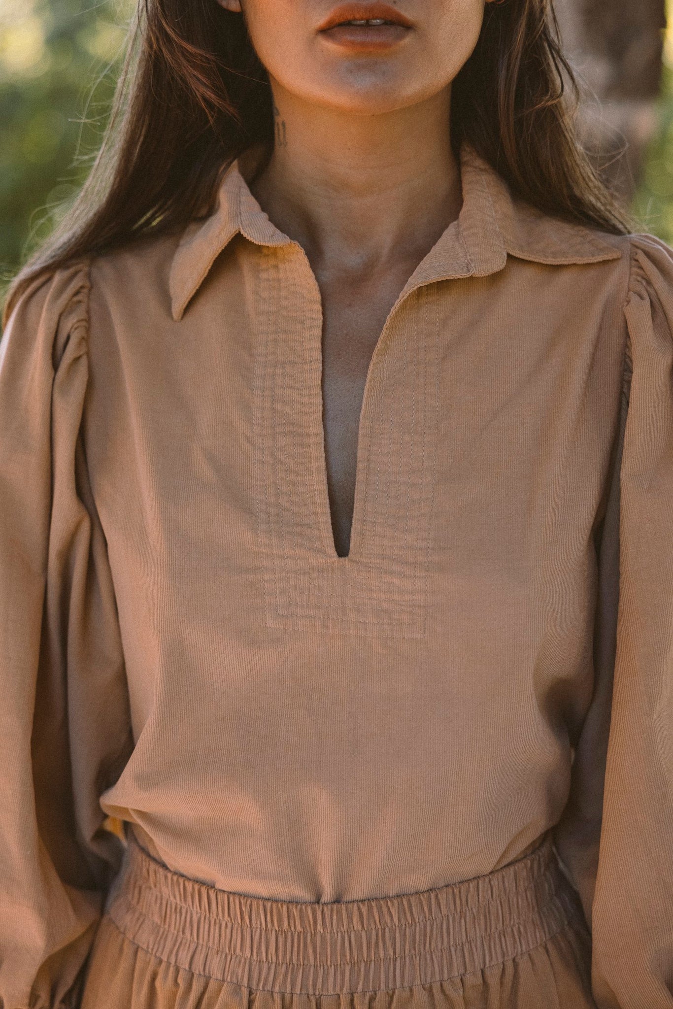 the Delilah blouse in golden straw corduroy