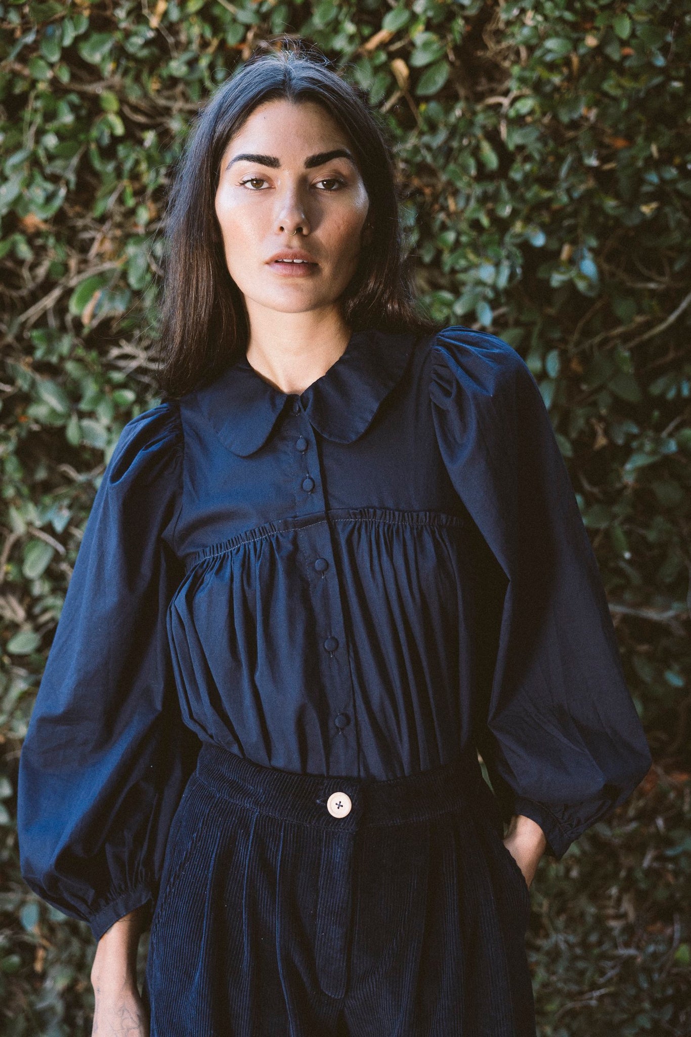 the organic avila blouse in midnight blue