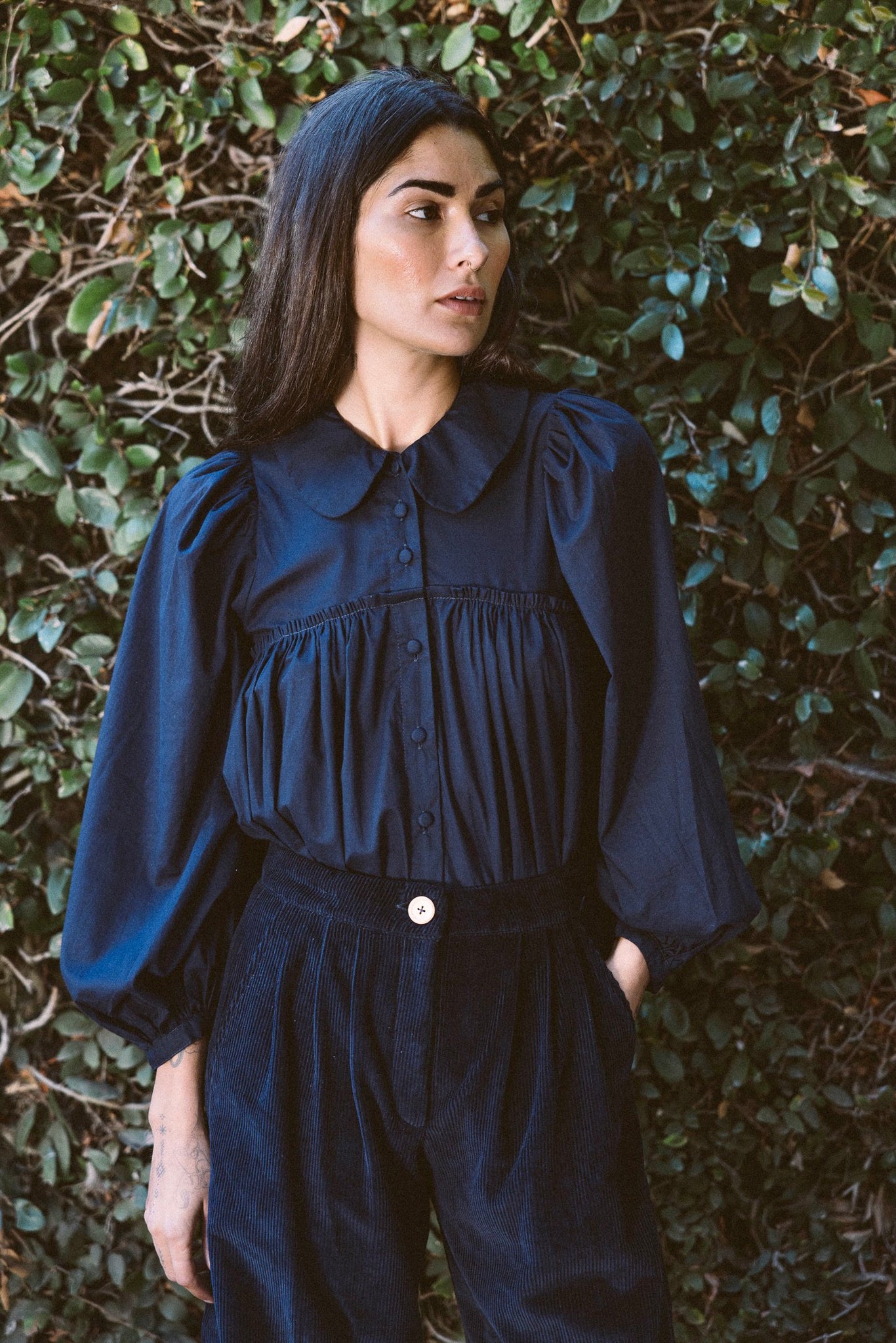 the organic avila blouse in midnight blue